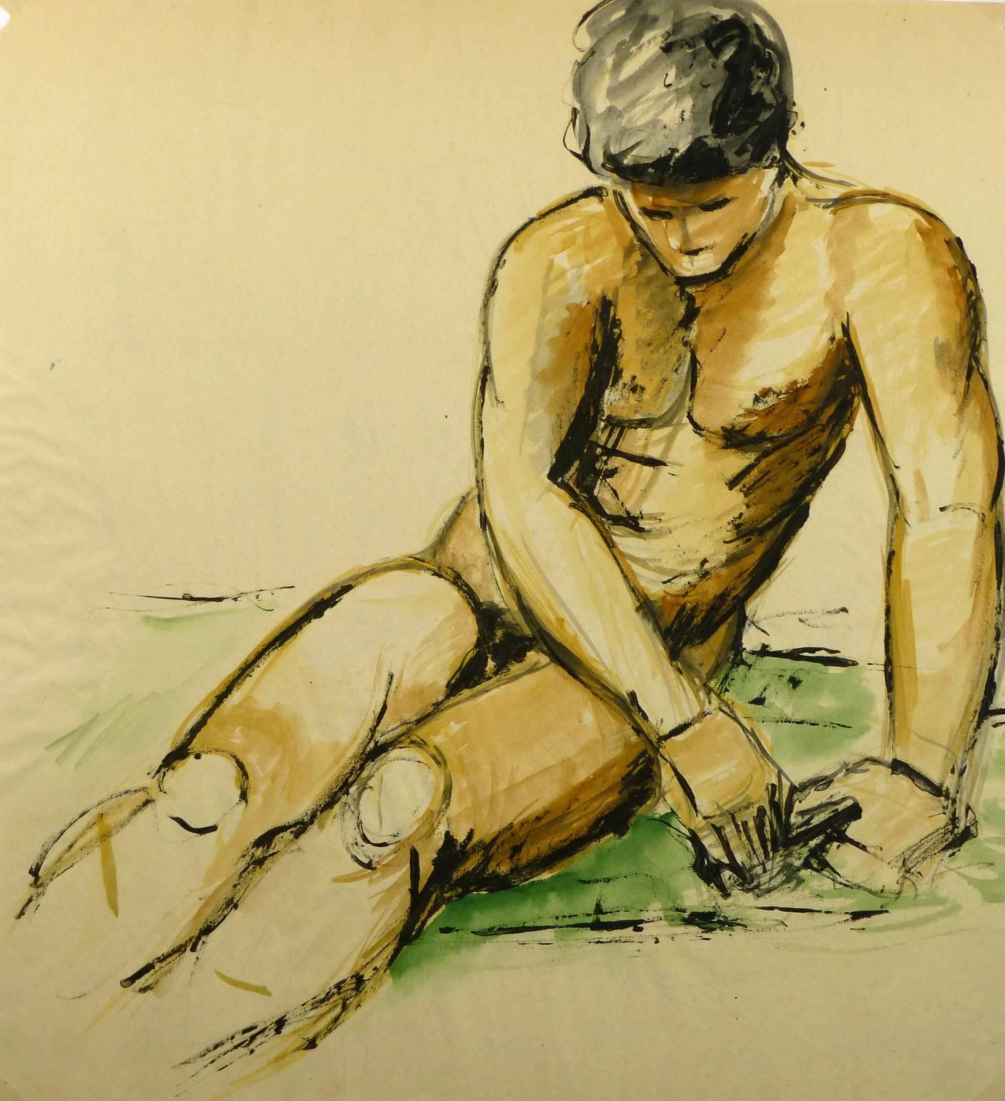 Esther Meyer Nude Painting - Seated Male Nude