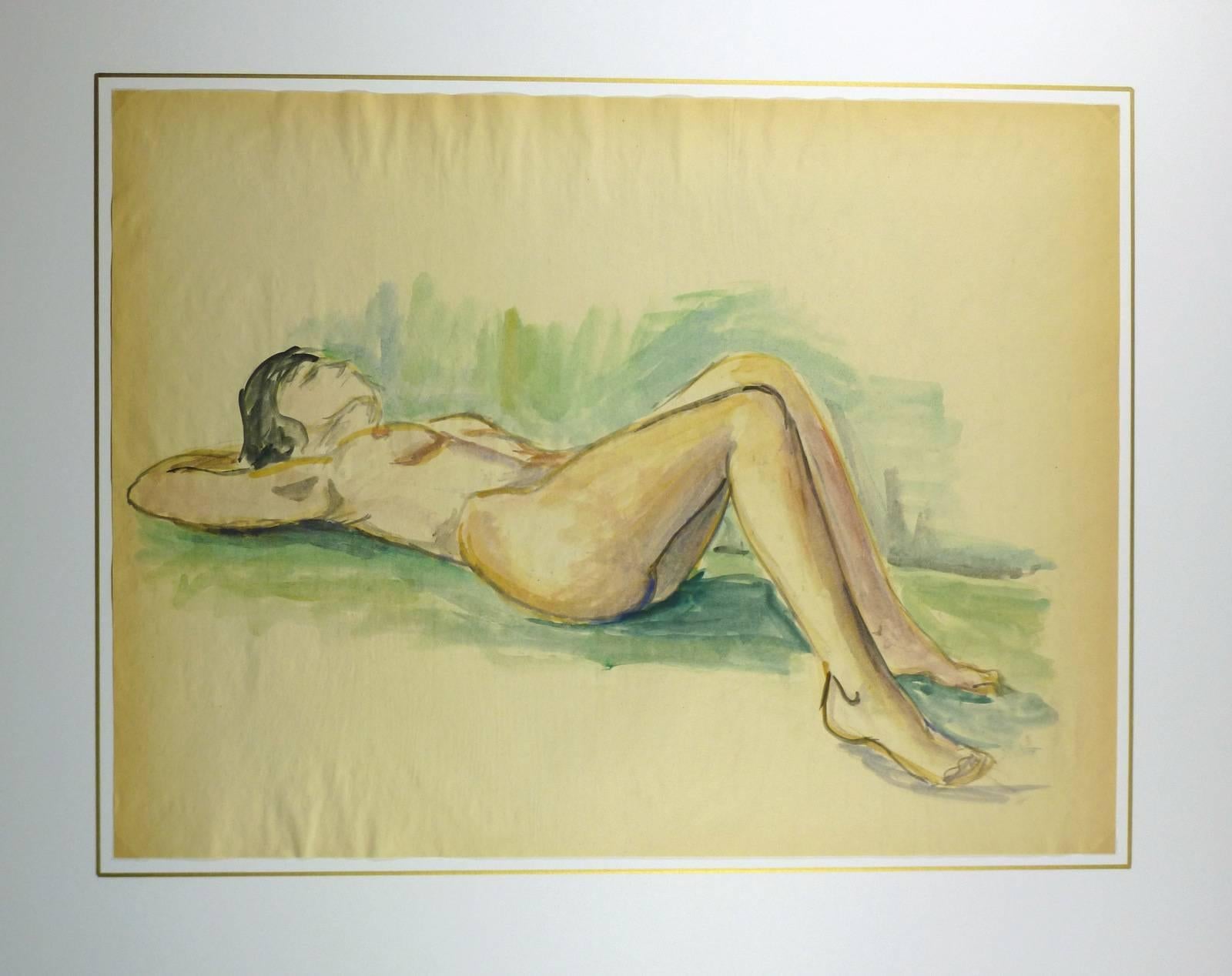 Nudefarbenes weibliches Daunenkissen – Painting von Esther Meyer