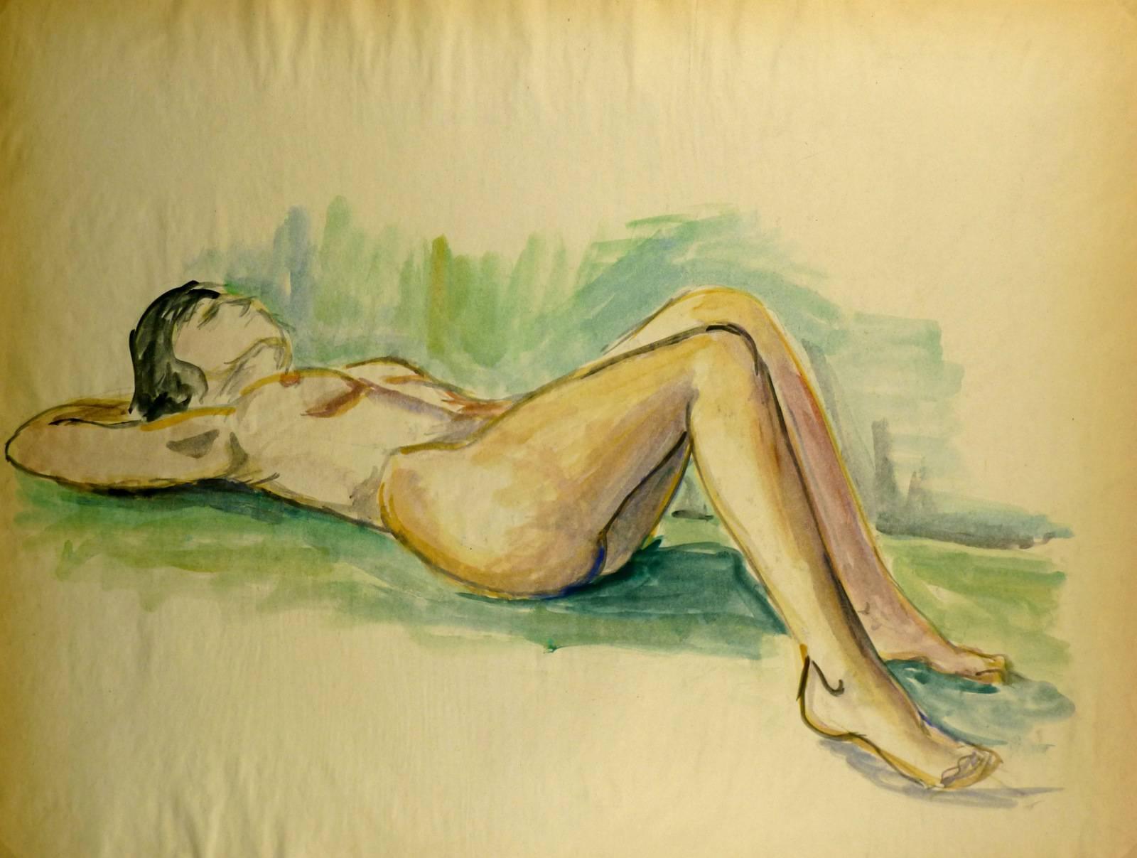 Esther Meyer Nude Painting – Nudefarbenes weibliches Daunenkissen