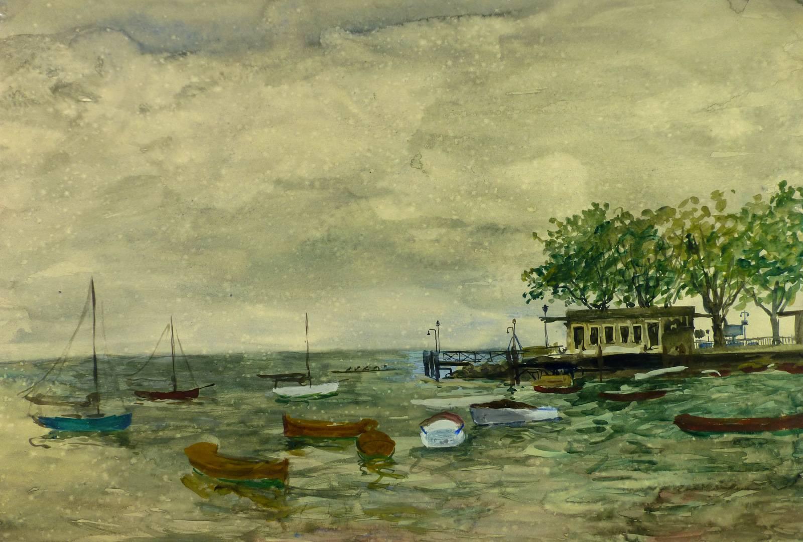 Stephane Magnard Landscape Painting - Small Harbor 