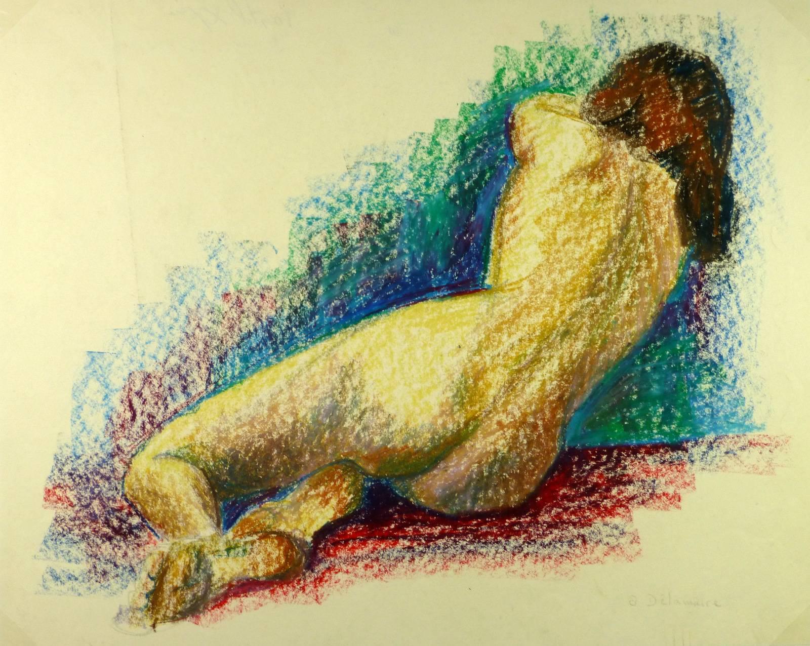 French Nude Drawing - Art by A. Delamaire