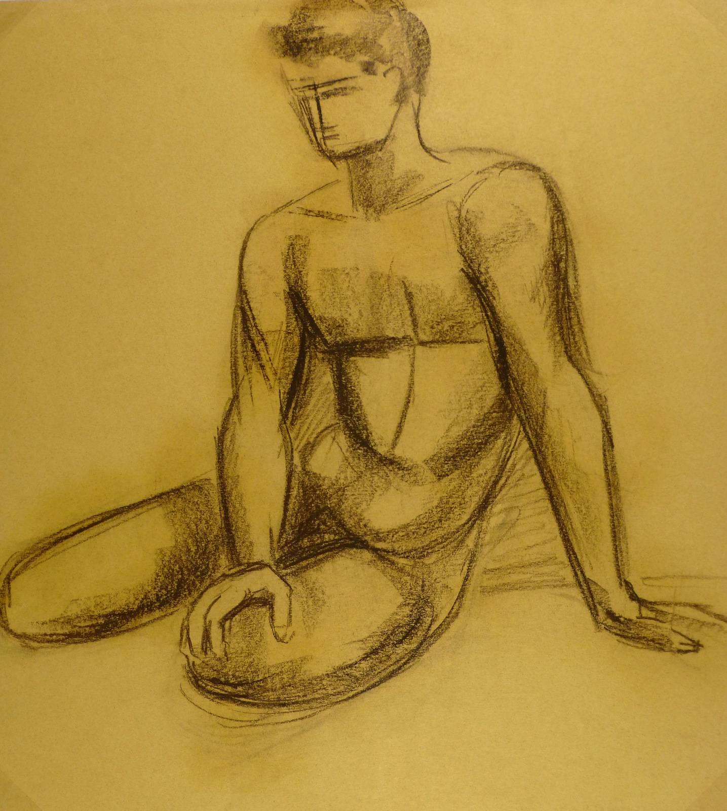 Nude Male Charcoal - Art by A. Delamaire