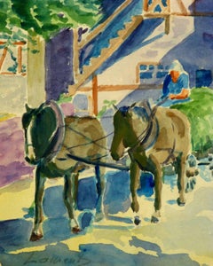 Vintage Watercolor Landscape - The Village Gate Entrance