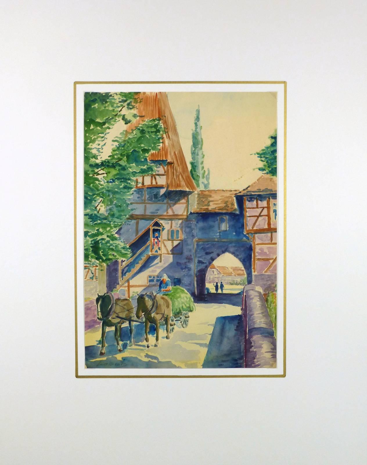 vintage landscape drawings and watercolors