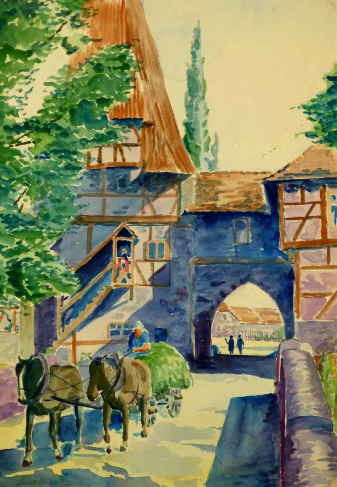 Unknown Landscape Art - Vintage Watercolor Landscape - The Village Gate Entrance