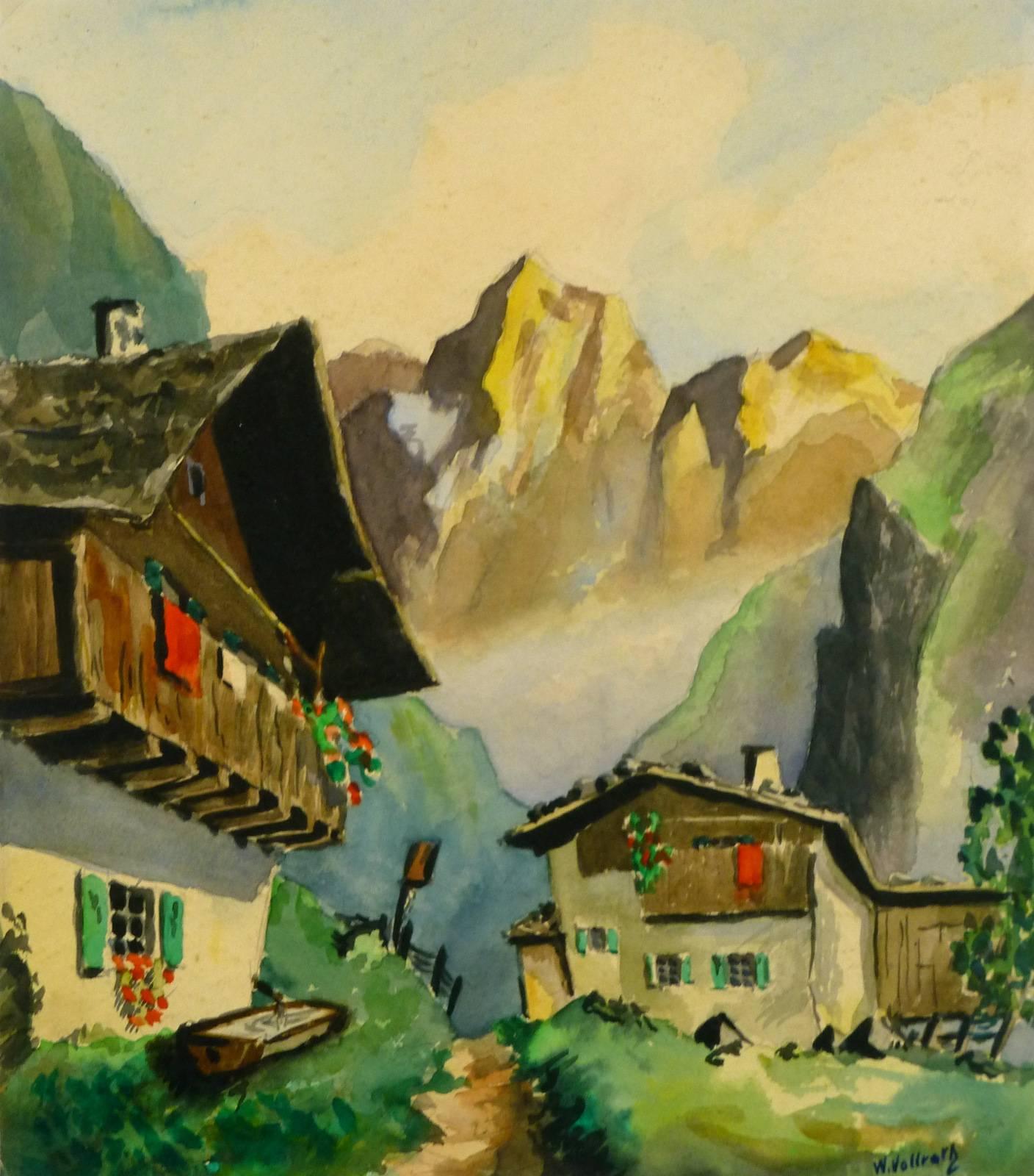 Unknown Landscape Painting - Mountain Landscape - Alpine Chalet