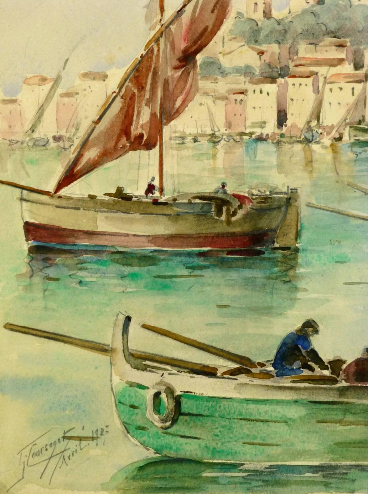 French Watercolor Painting - Bay of Cannes - Art by Gaston Coursaget