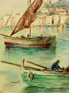French Watercolor Painting - Bay of Cannes