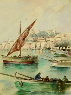 French Watercolor Painting - Bay of Cannes