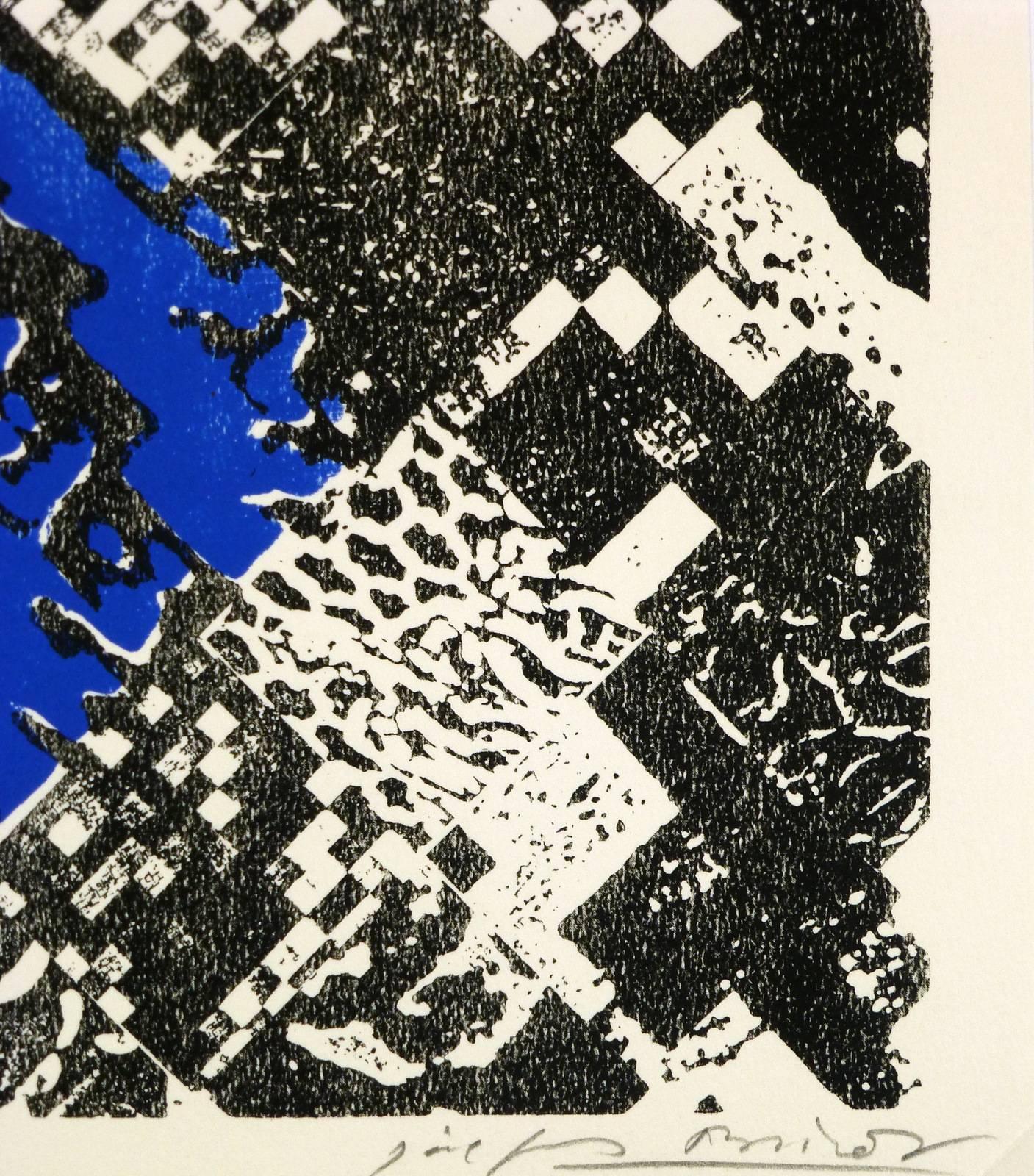 Black and Blue Abstract - Print by Joseph Brisot