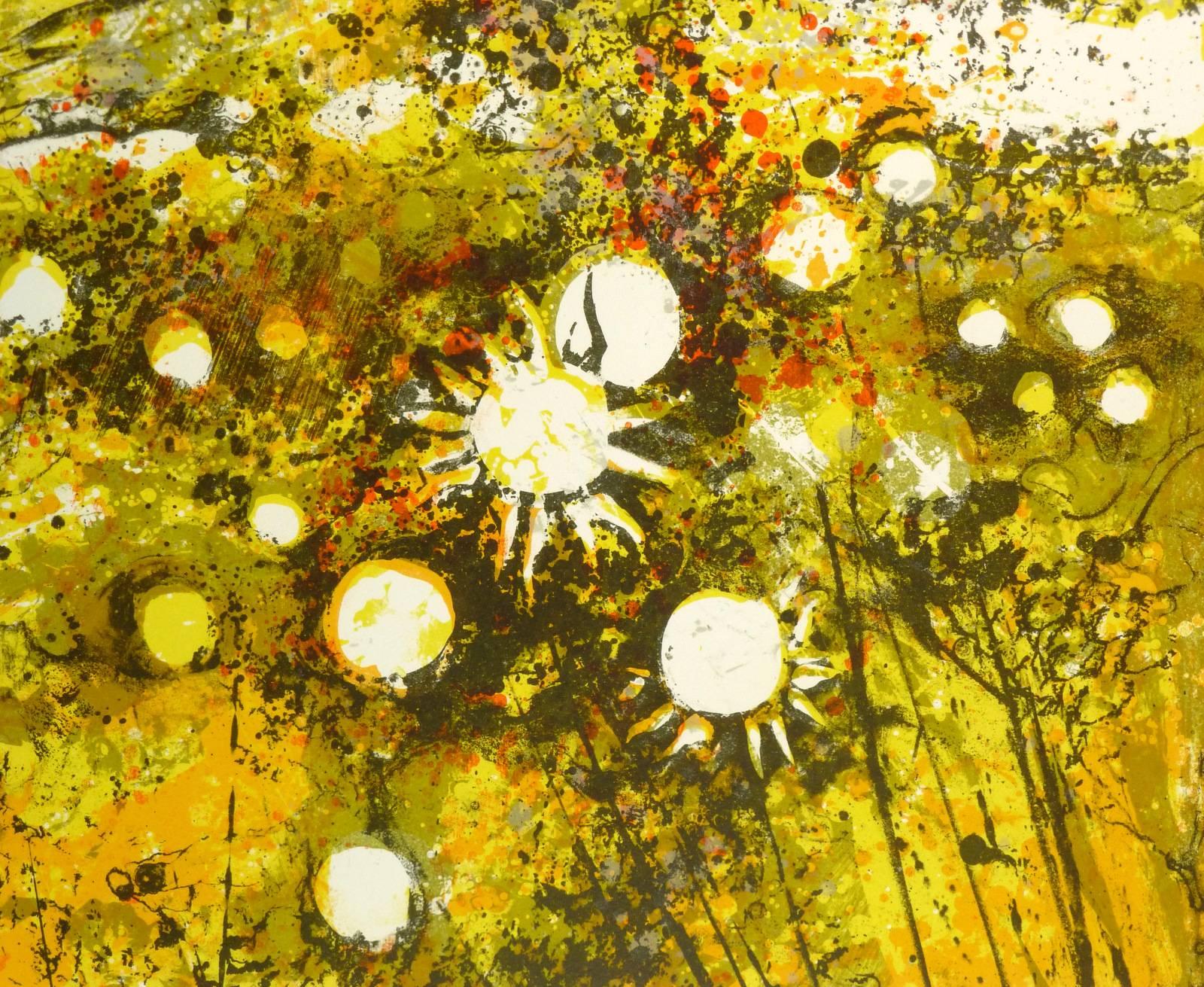 French Lithograph - Multiple Toned Yellow Sunflower Field  - Print by Unknown