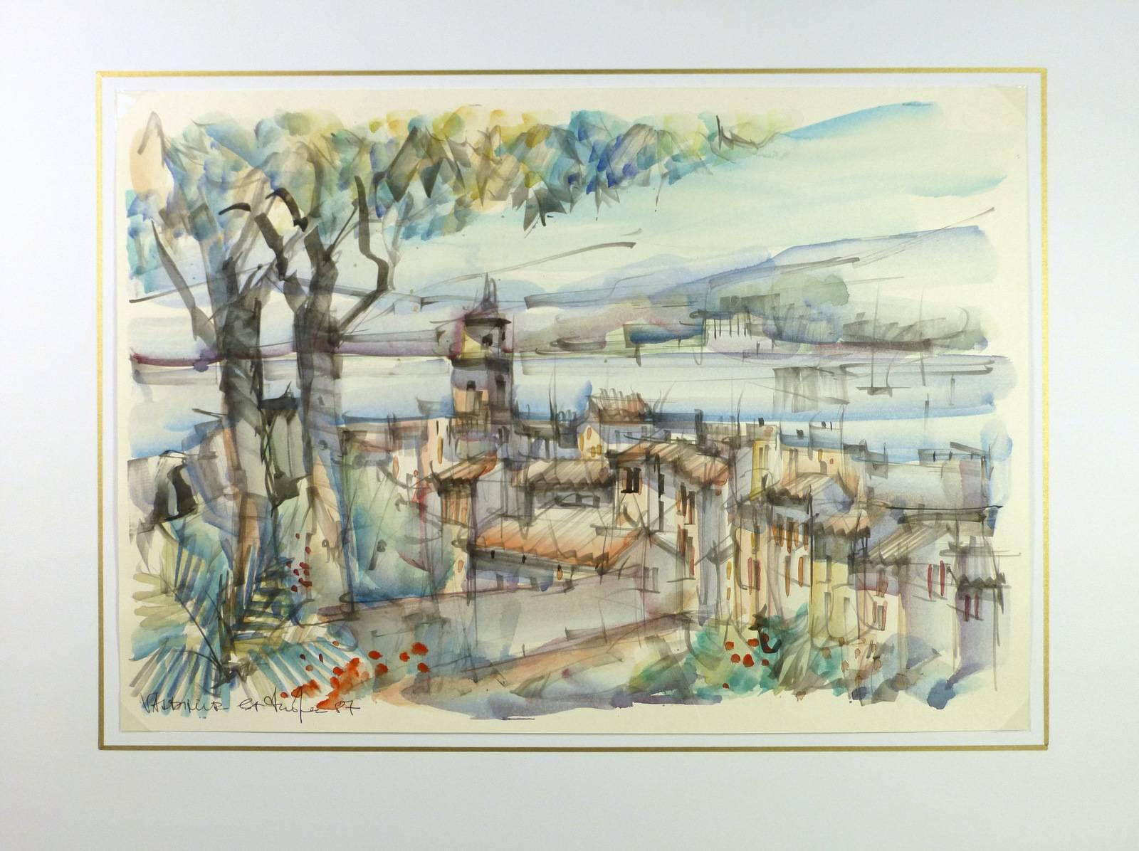 View of St. Tropez - Beige Landscape Art by Unknown