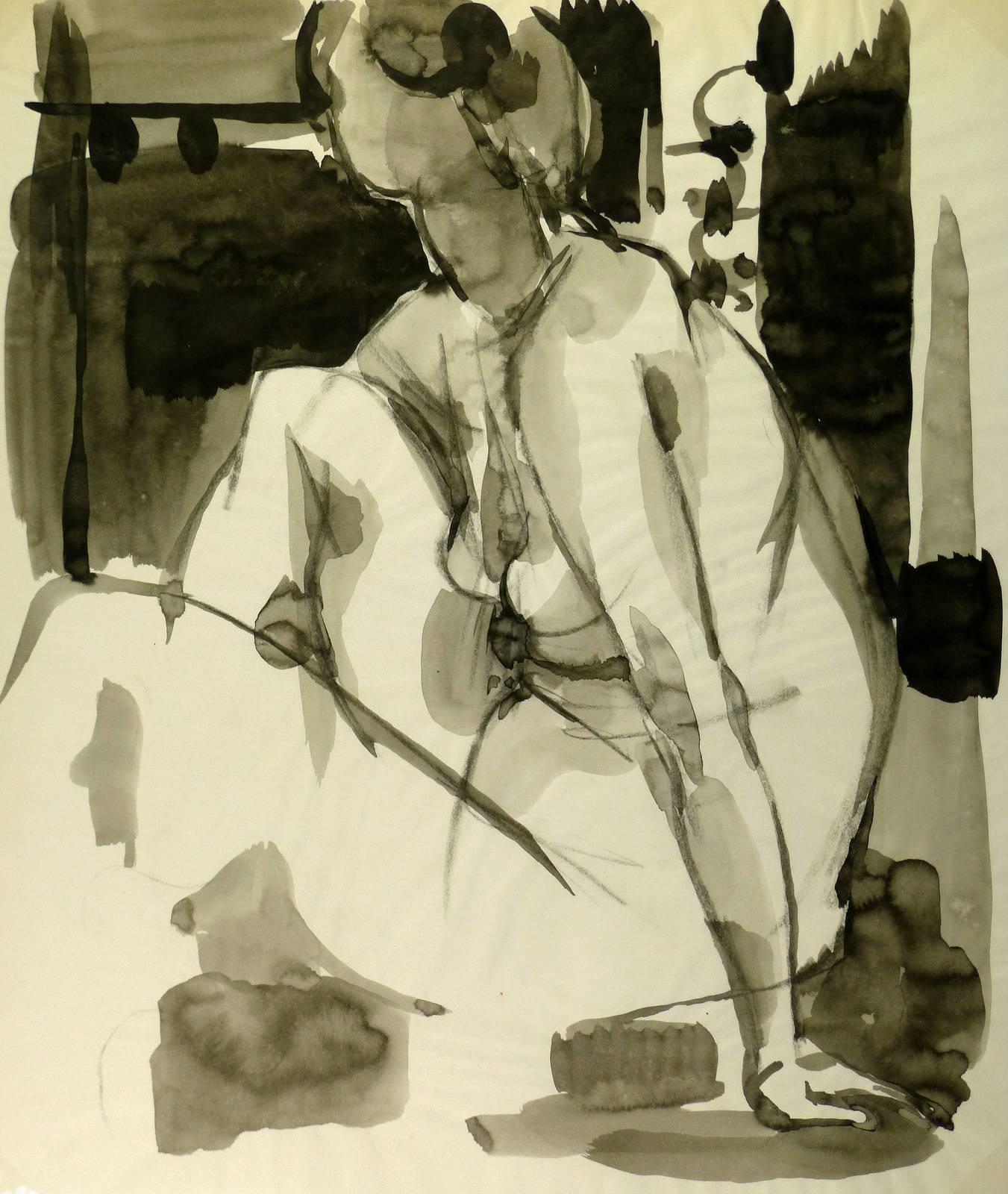 Seated Nude Ink Wash - Art by Unknown