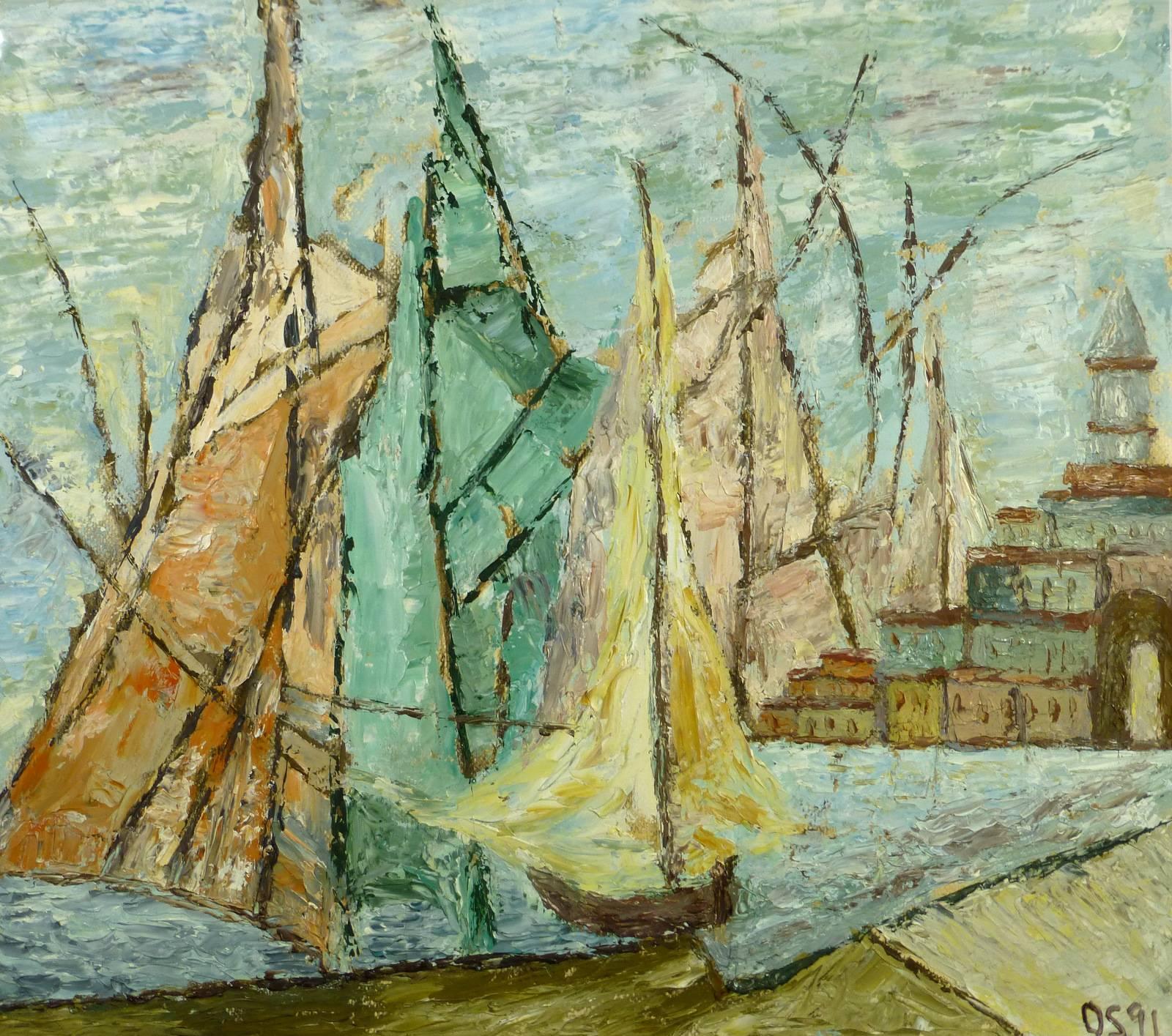 Unknown Landscape Painting - Sailboats