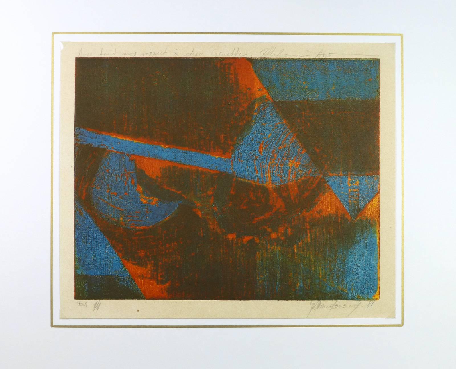 Blue & Red Abstract Etching For Sale 1