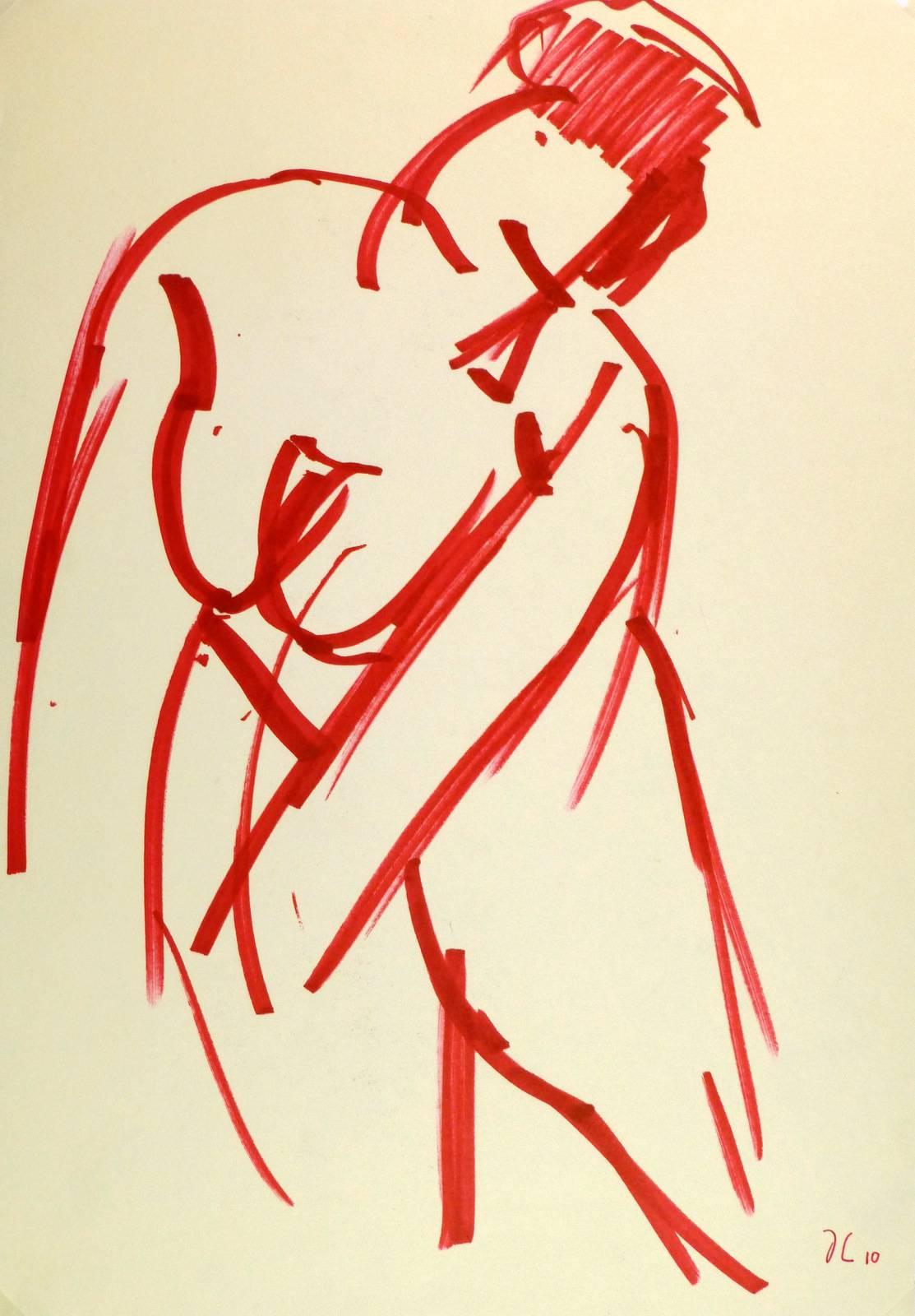 Unknown Figurative Art - Red Female Outline