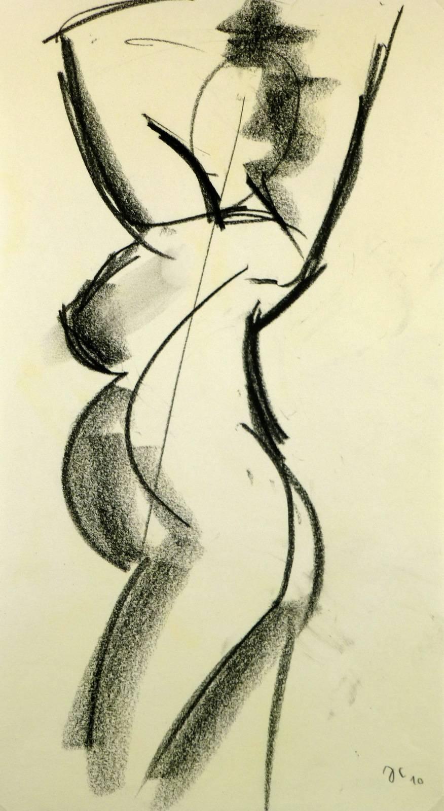 Pregnant Female Charcoal Nude - Art by Unknown