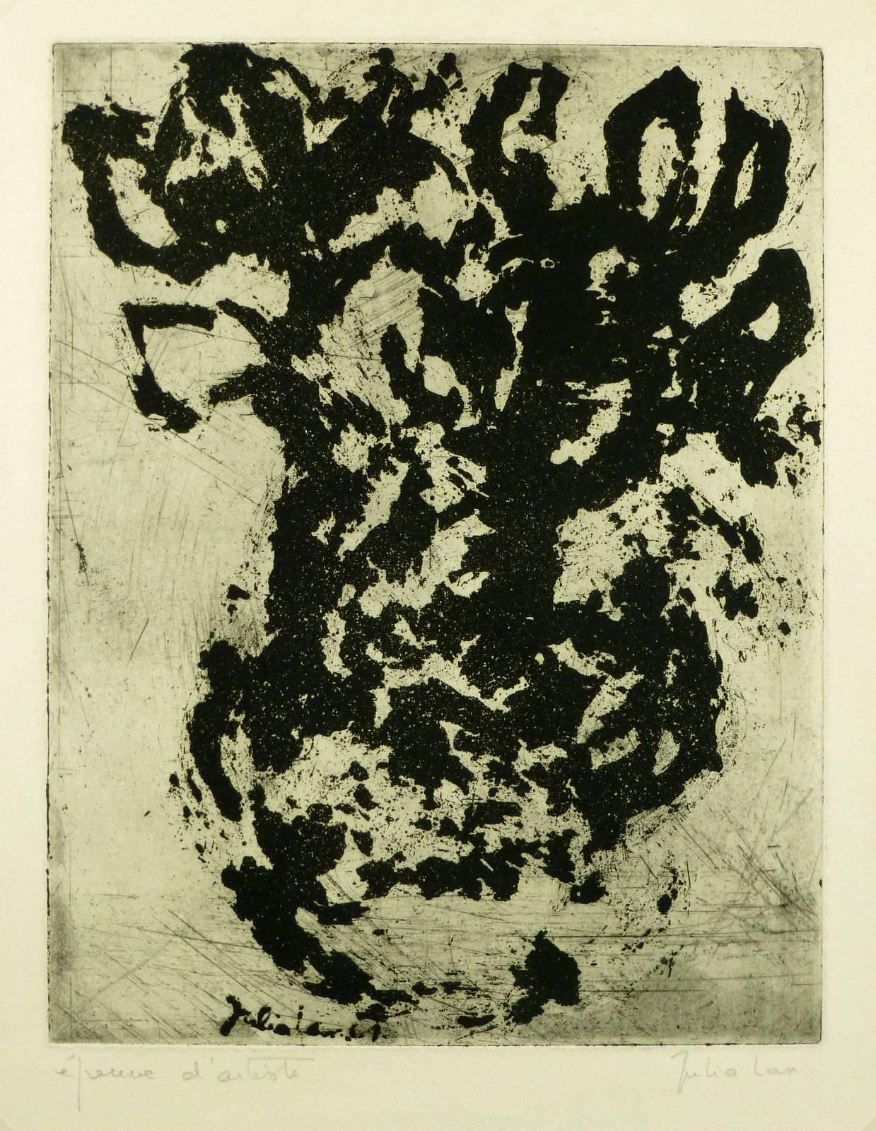 Julia Lan Abstract Print – Schwarze und graue Abstrakte Radierung