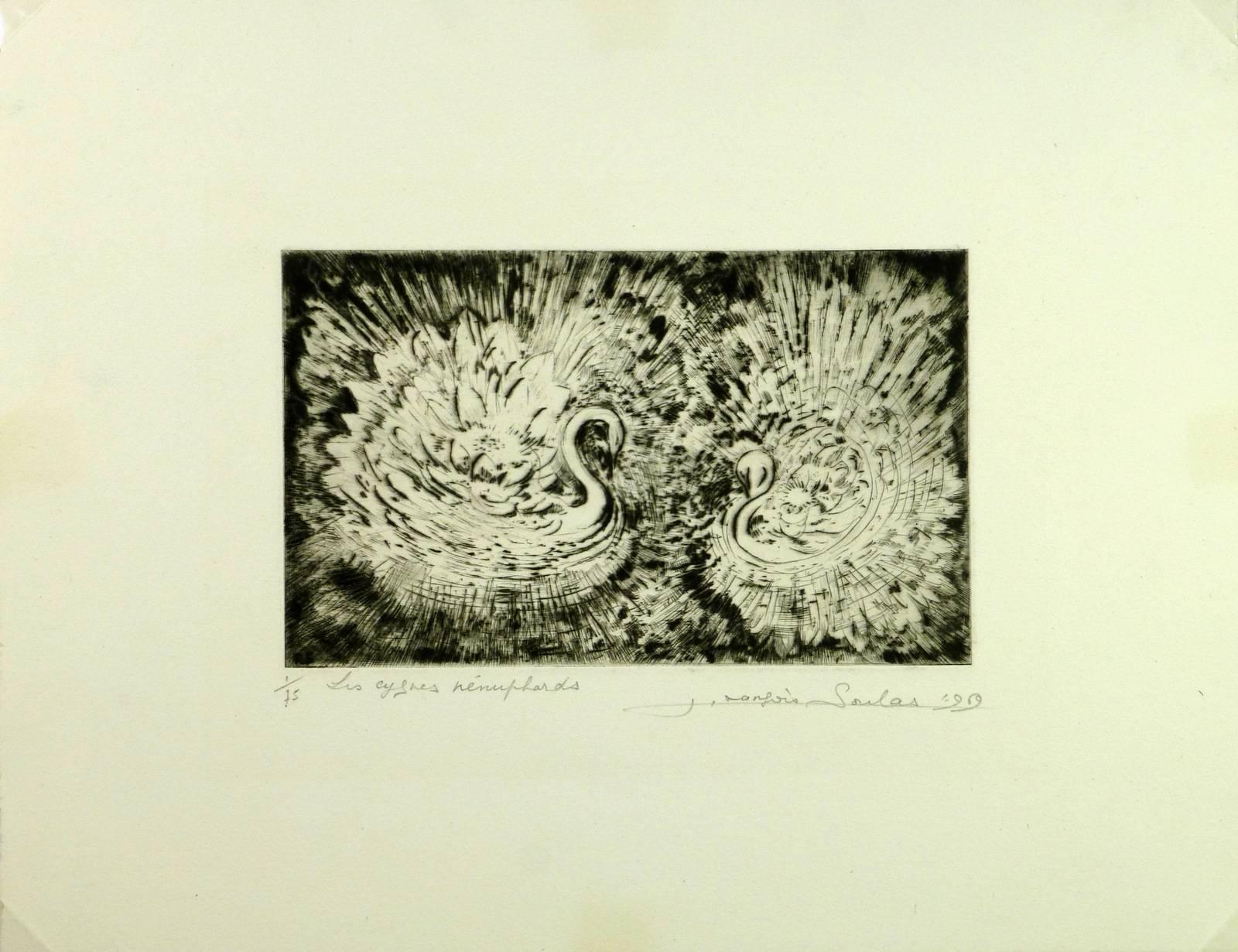 Francois Soulas Animal Print – Lilypad-Schwanen