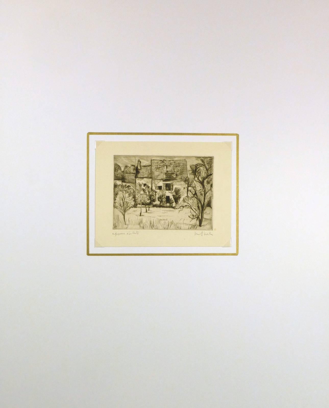French Etching - Beige Landscape Print by Unknown