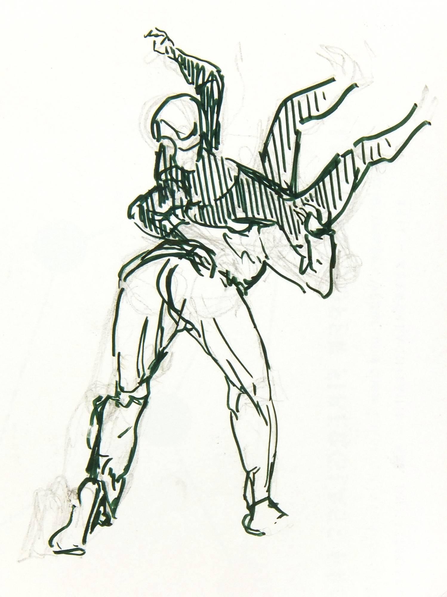 Werner Bell Figurative Art - Wrestling Sketch