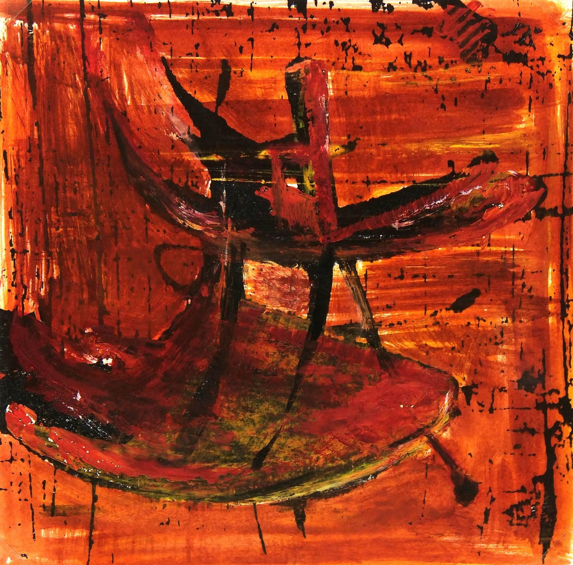 Abstract Painting di C. Heino - Vibrante rosso e arancione moderno astratto