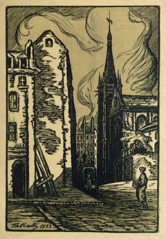 Vintage Woodblock Print - Eglise Severin, Paris