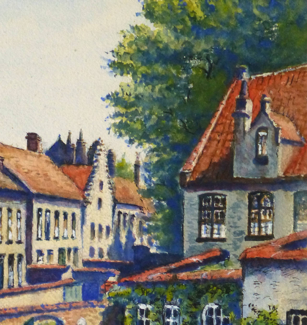 Vintage French Landscape Painting - Sisters of the Courtyard