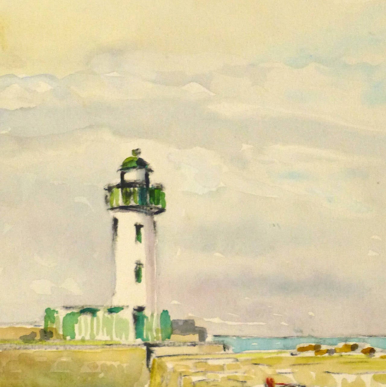 Vintage French Watercolor - Normandy Lighthouse - Art by Unknown