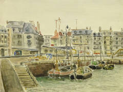 Vintage French Harbor Watercolor