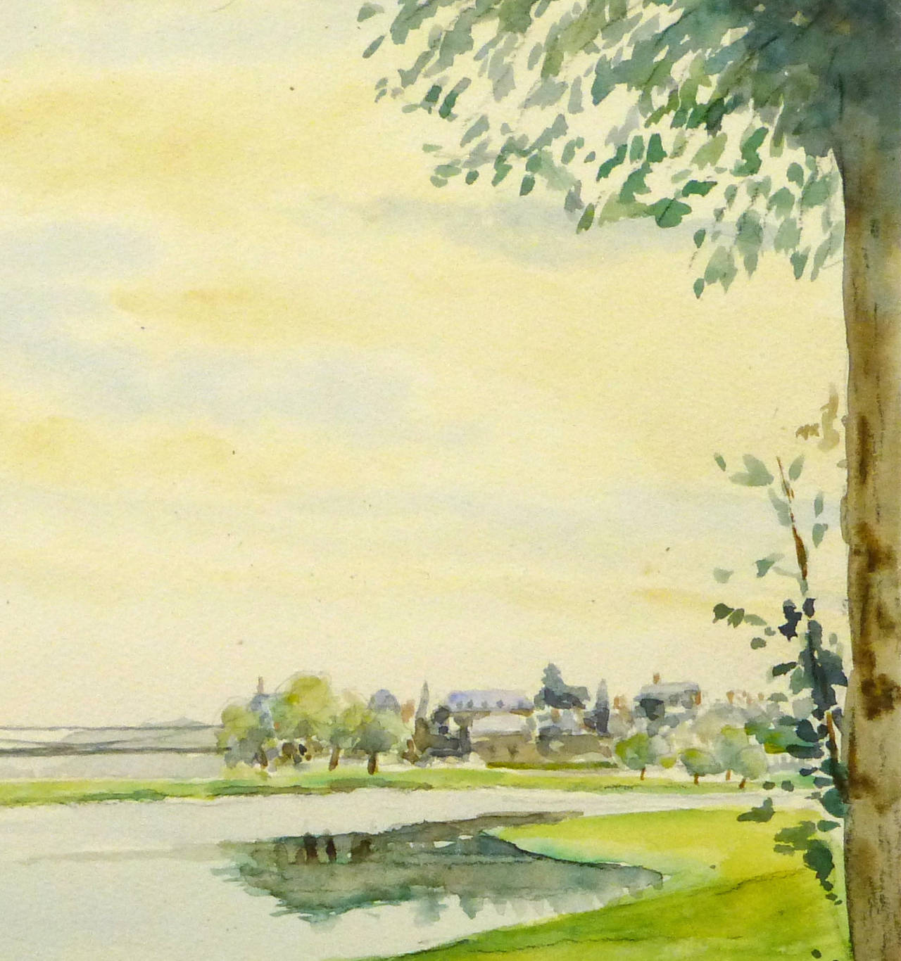 Vintage French Landscape Watercolor Painting - Art by C. Groux
