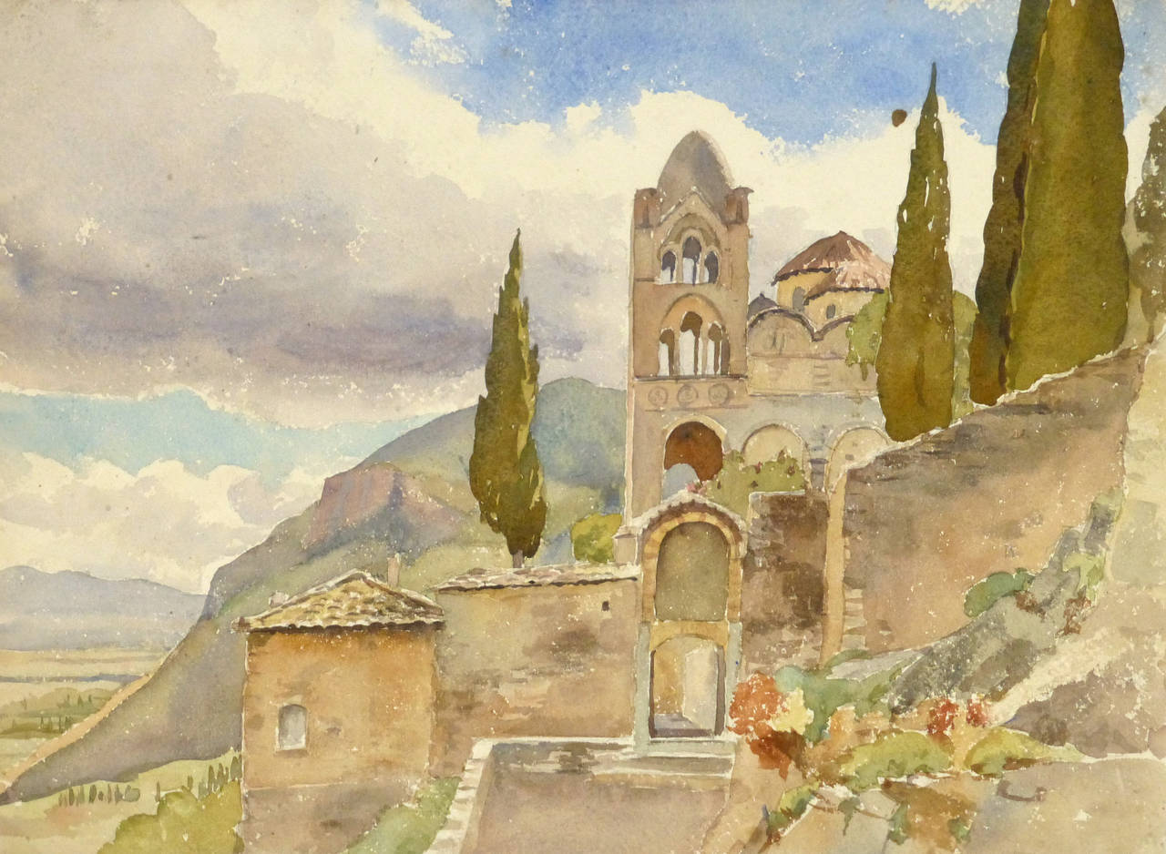 Unknown Landscape Art - Antique French Watercolor Landscape