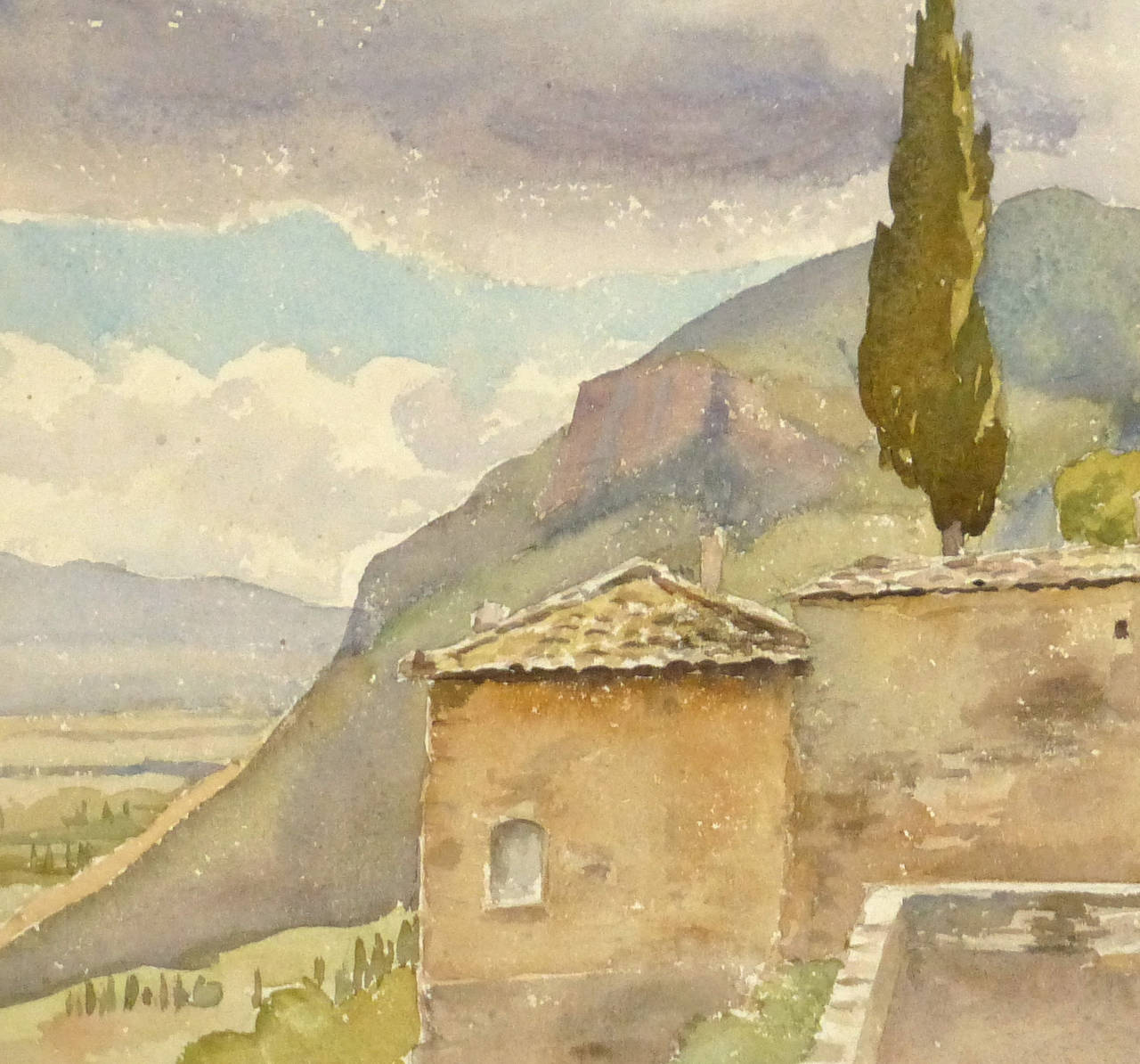 Antique French Watercolor Landscape - Other Art Style Art by Unknown