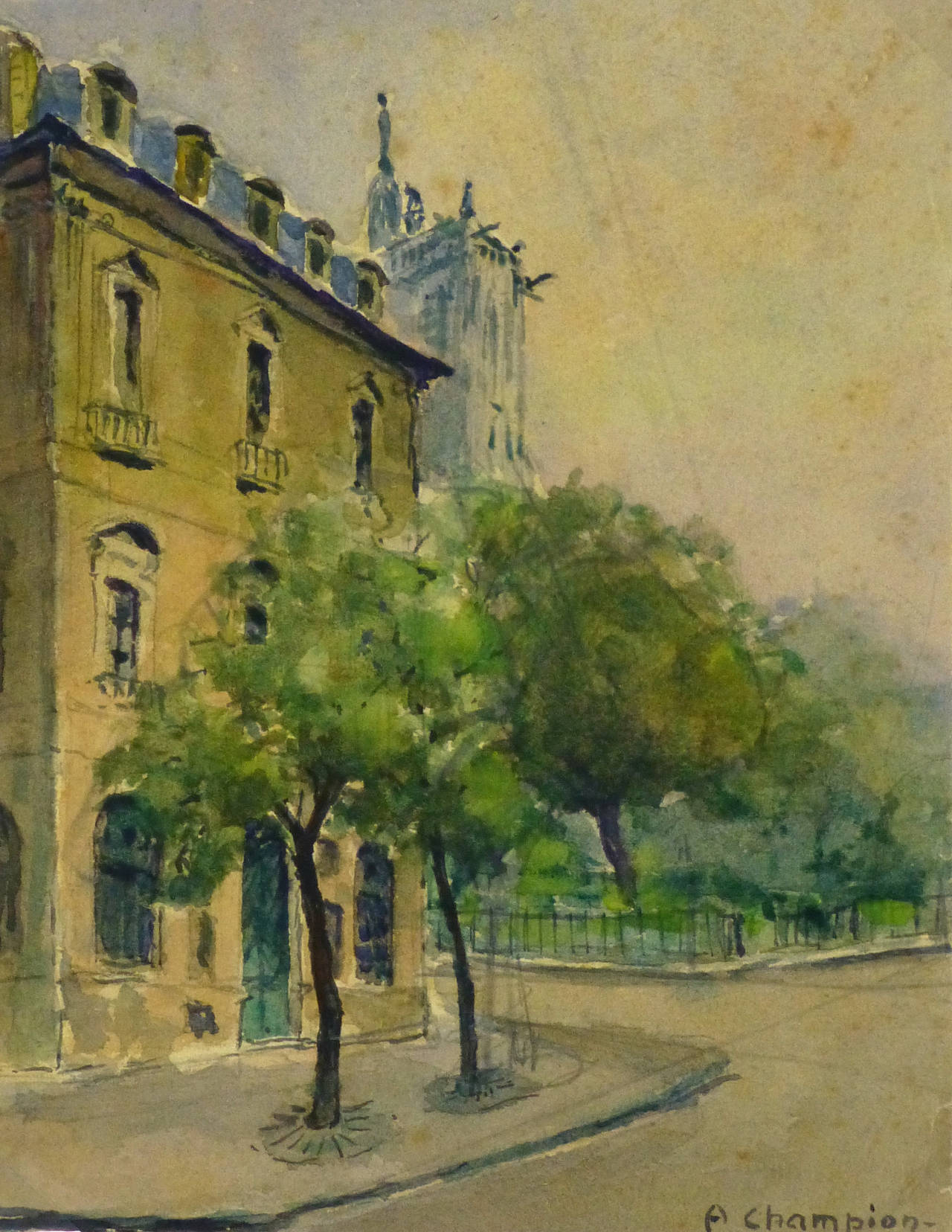A. Champion Vintage French watercolor Landscape Paris Streets at 1stDibs vintage french