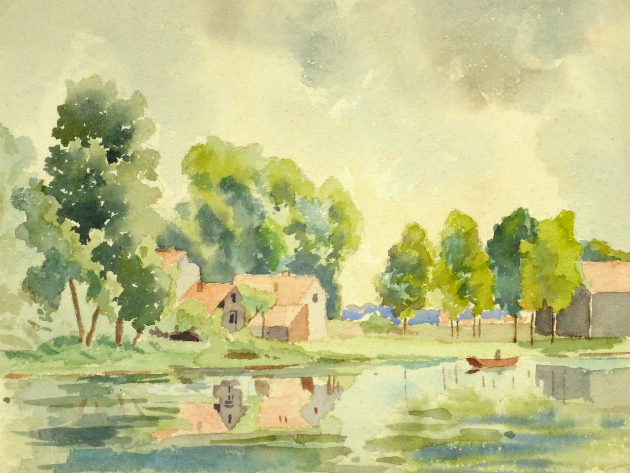 unknown vintage french watercolor landscape les bords de l