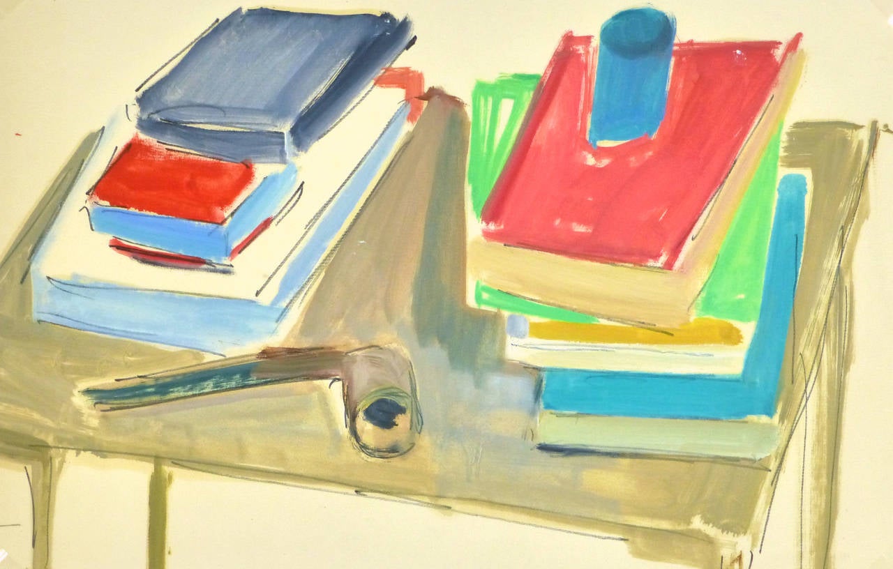 Still-Life Painting de Madeleine Scali - Bodegón francés vintage - La mesa del lector