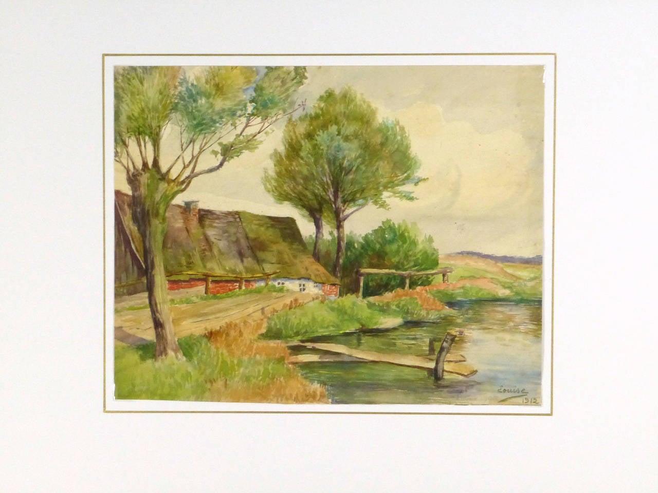 watercolor landscape - riverside art