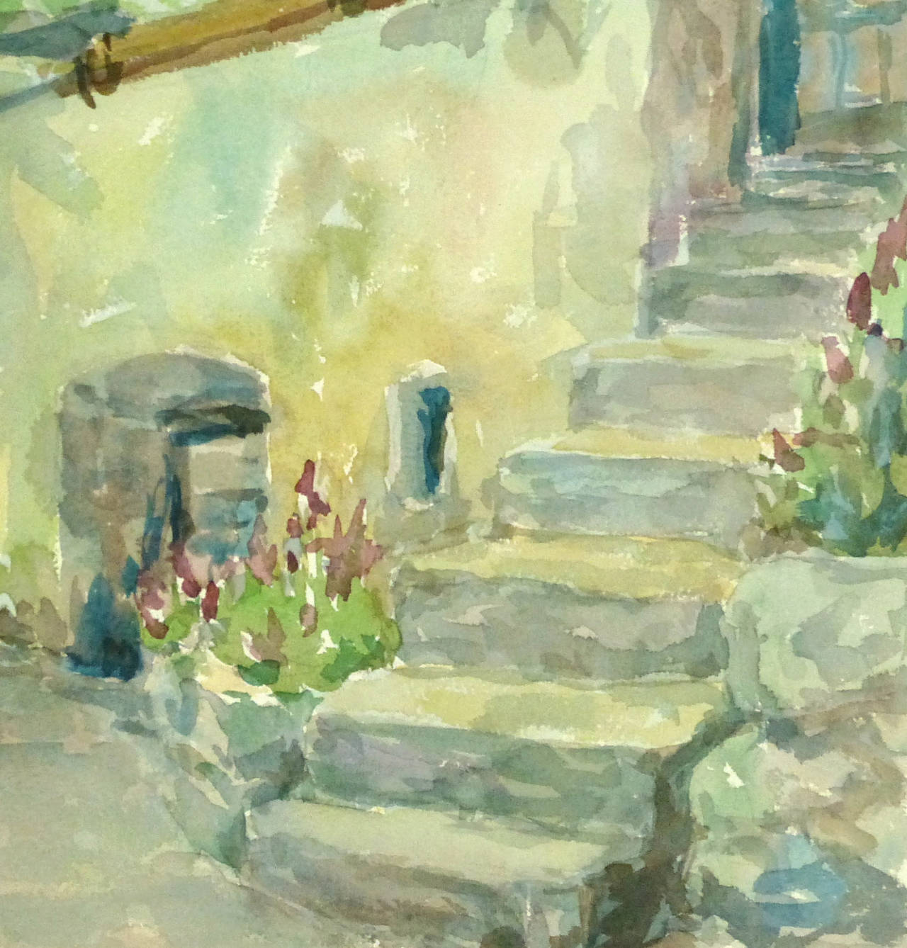 Vintage Watercolor Landscape - Midday at the Villa Courtyard - Art by Wilhelm Kloden