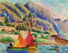 Vintage Pastel Landscape - Bright Sails
