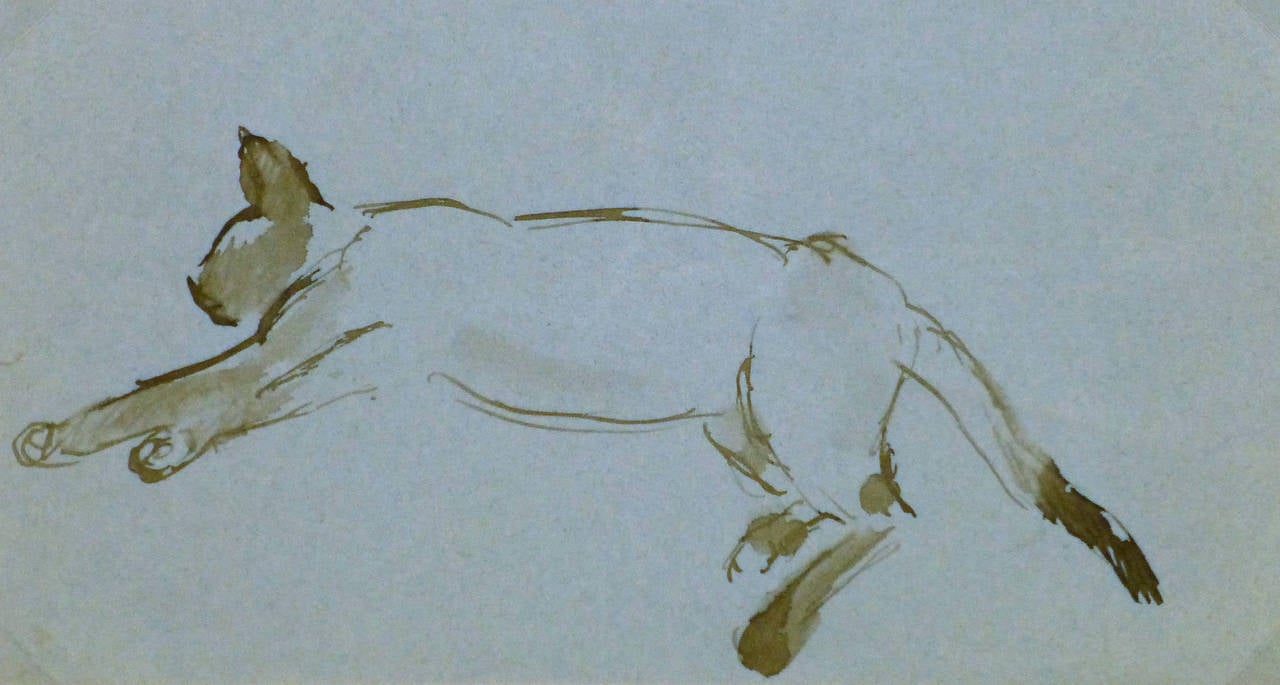 Théophile Alexandre Steinlen Animal Art - Antique Ink Wash Drawing - Siamese Repose