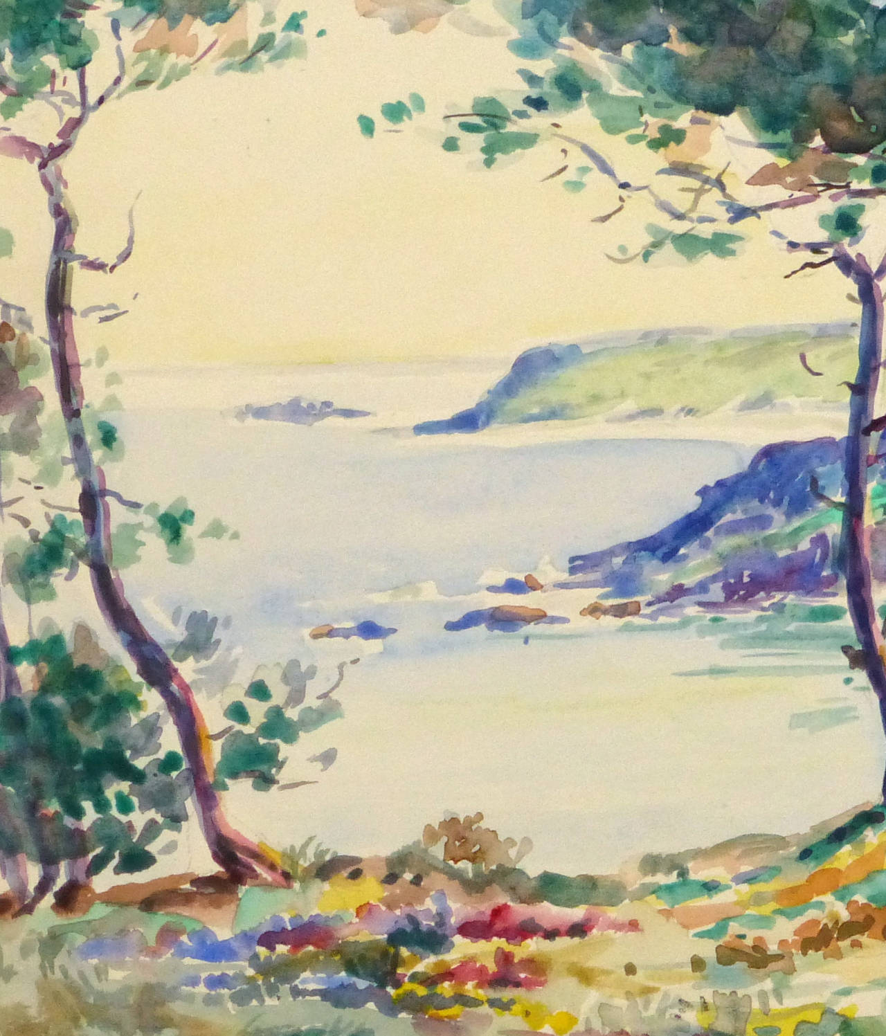 Vintage French Watercolor Landscape - Point of View - Art by Roger Tochon
