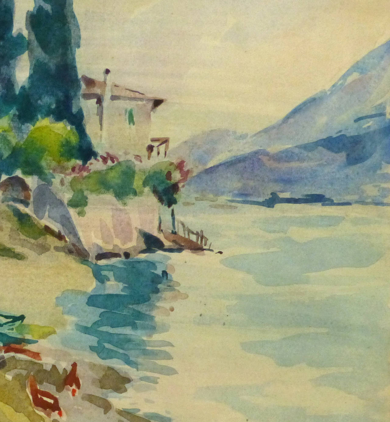 Vintage French Landscape - The Water's Edge - Brown Landscape Art by Roger Tochon