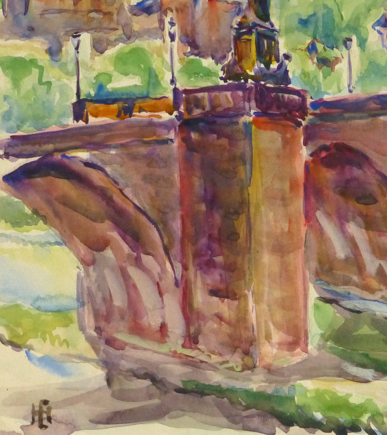 Paysage vintage à l'aquarelle - Chemin de fer de Heidelberg - Art de Unknown