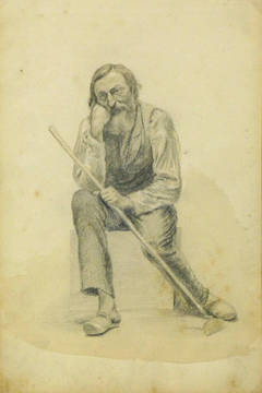 Vintage French Pencil Drawing - The Gardener