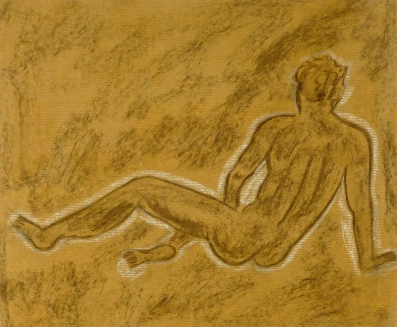 French Charcoal Sketch - Male Nude - Art by Unknown