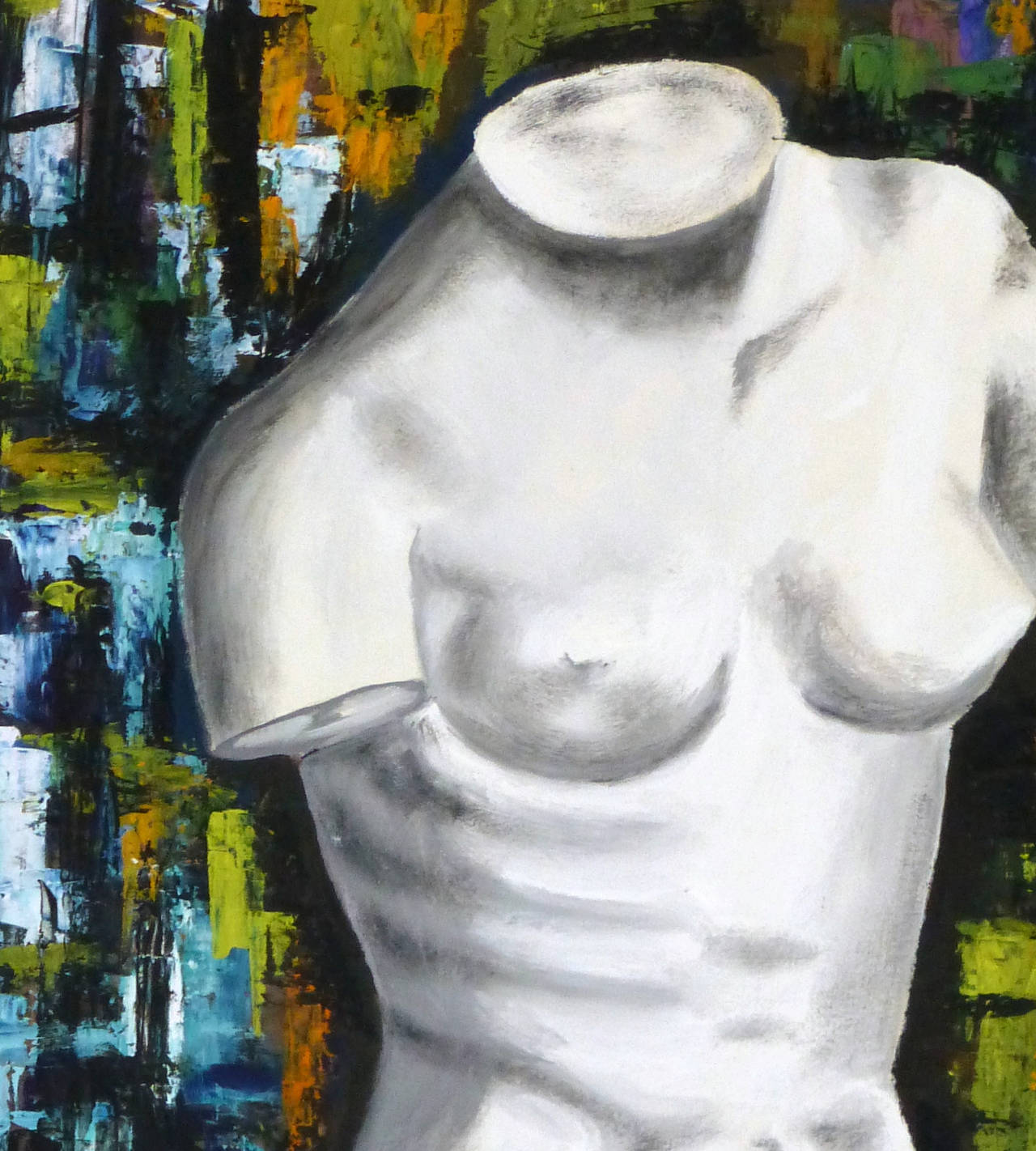 French Painting - Marble Torso - Gray Still-Life Painting by Unknown