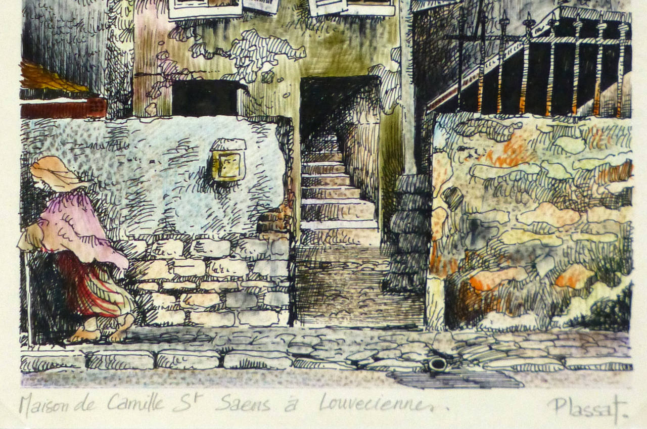 Unknown Vintage French Ink Drawing Camille Street at 1stDibs