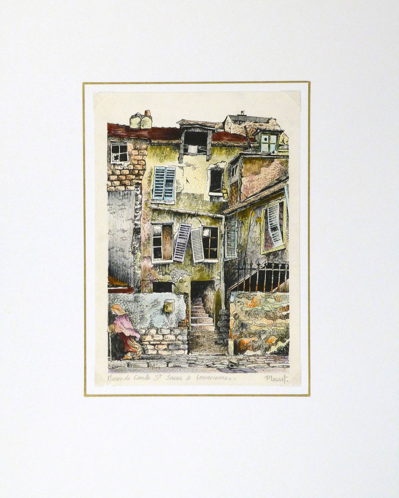 Unknown Vintage French Ink Drawing Camille Street at 1stDibs