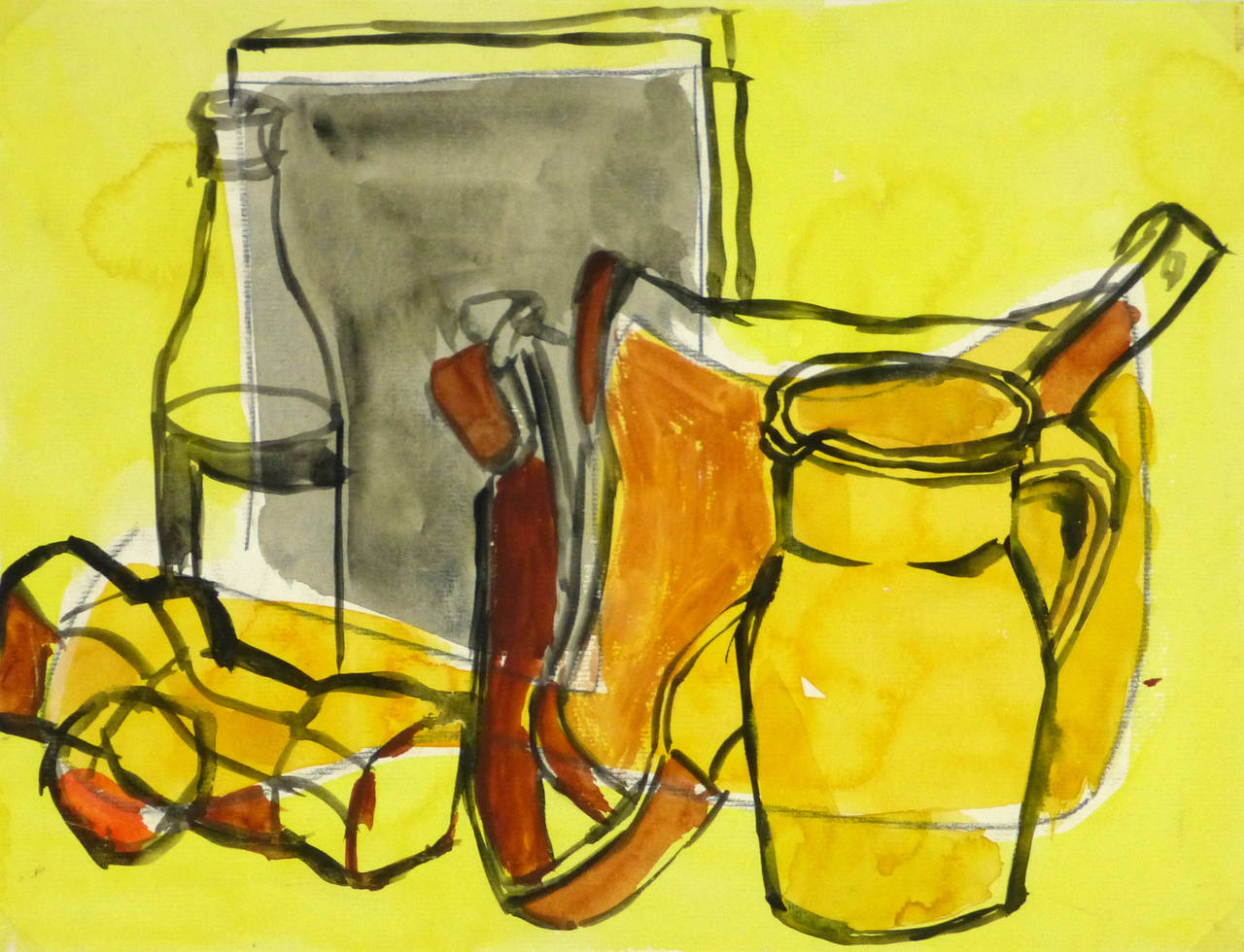 Unknown Still-Life - French Watercolor - Still Life in Yellow