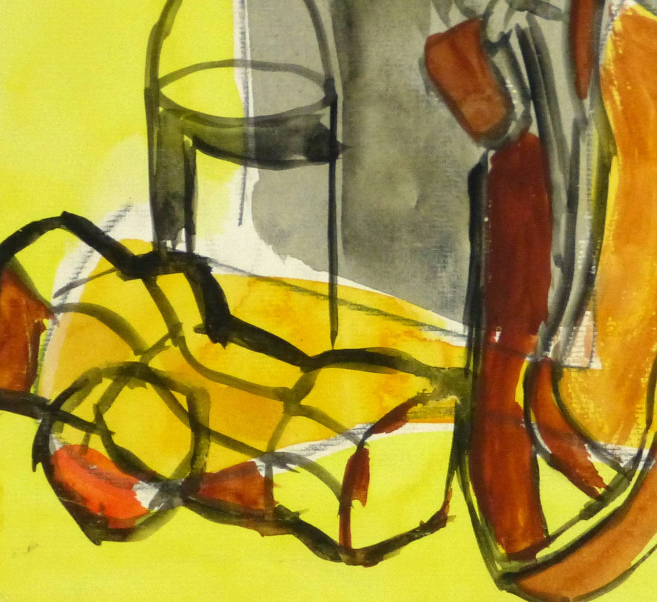 French Watercolor - Still Life in Yellow - Art by Unknown